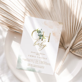Convites Greenery Dourado Eucalyptus Oh Chá de fraldas