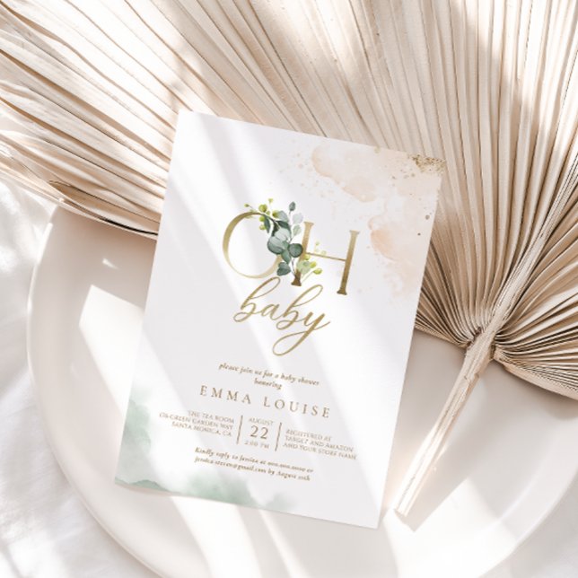 Convites Greenery Dourado Eucalyptus Oh Chá de fraldas (Criador carregado)