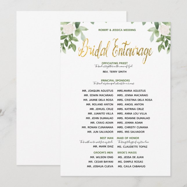 Convites Greenery e Dourada Entourada Simples de Casamento (Frente/Verso)