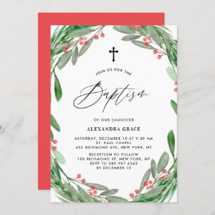 Convites Greenery e Holly Wreath Winter Baptism