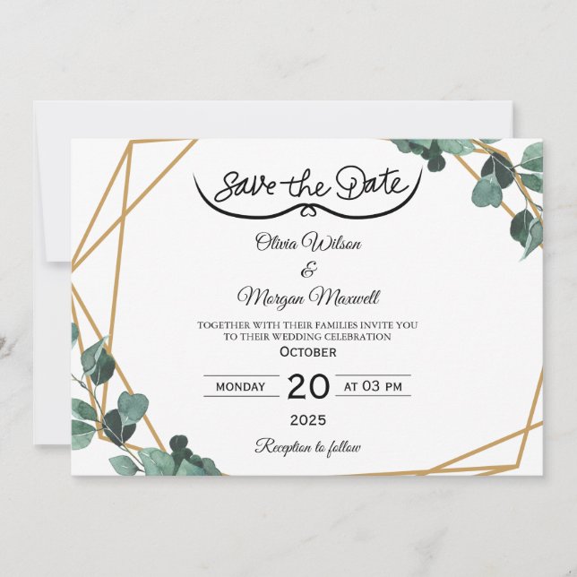Convites Greenery Elegant Save The Date Invitation (Frente)