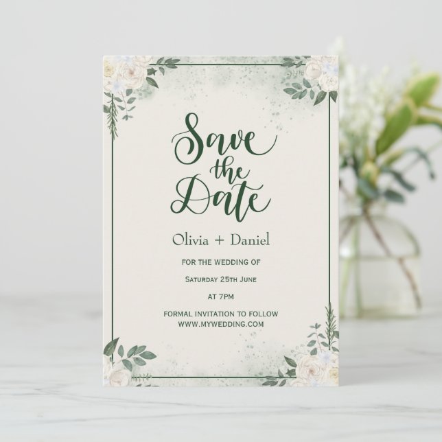 Convites Greenery Elopement Save The Date Invitation (Em pé/Frente)
