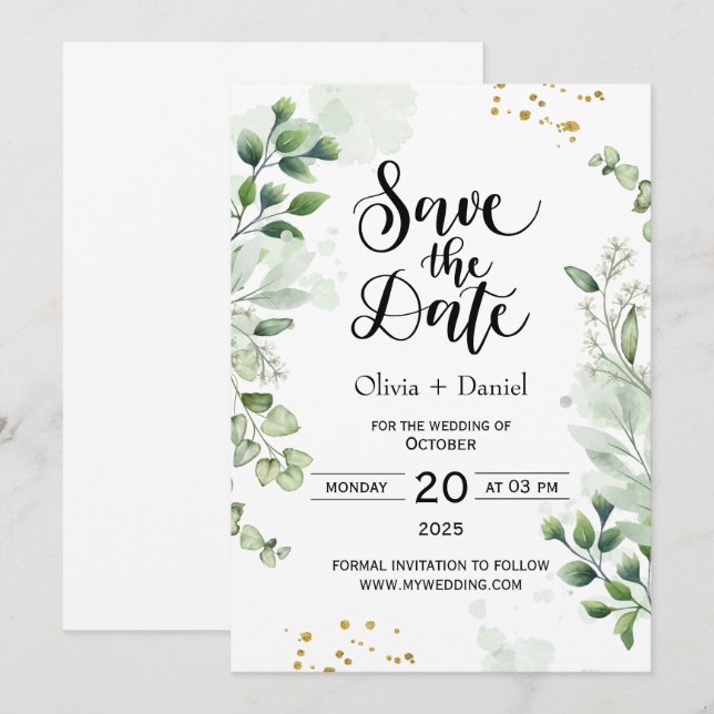 Convites Greenery Elopement Wedding Date Invitation (Frente/Verso)
