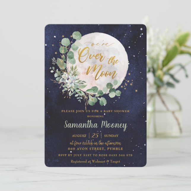 Convites Greenery estamos sobre o Chá de fraldas Neutro da  (Em pé/Frente)