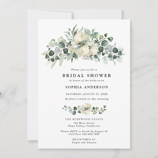 Convites Greenery Eucalyptus Bridal Shower (Frente)