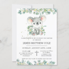 Convites Greenery Eucalyptus Cute Koala Baptism Christening