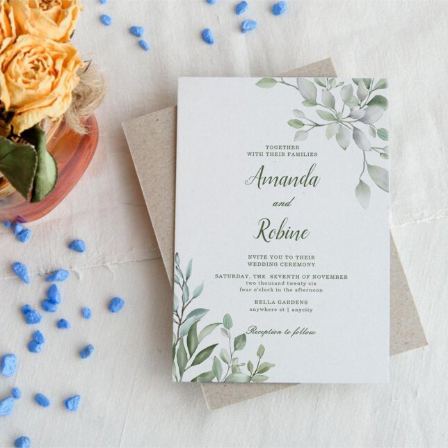 Convites Greenery Eucalyptus Deixa Casamento Elegante (Criador carregado)