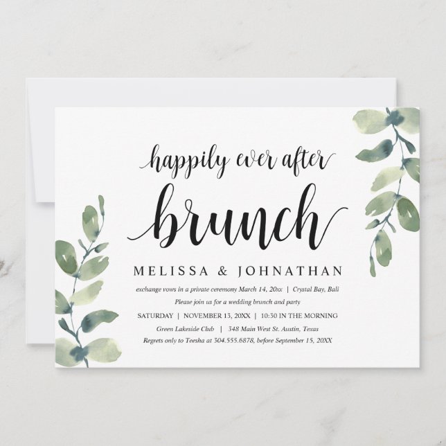 Convites Greenery Eucalyptus, Elopement Brunch (Frente)