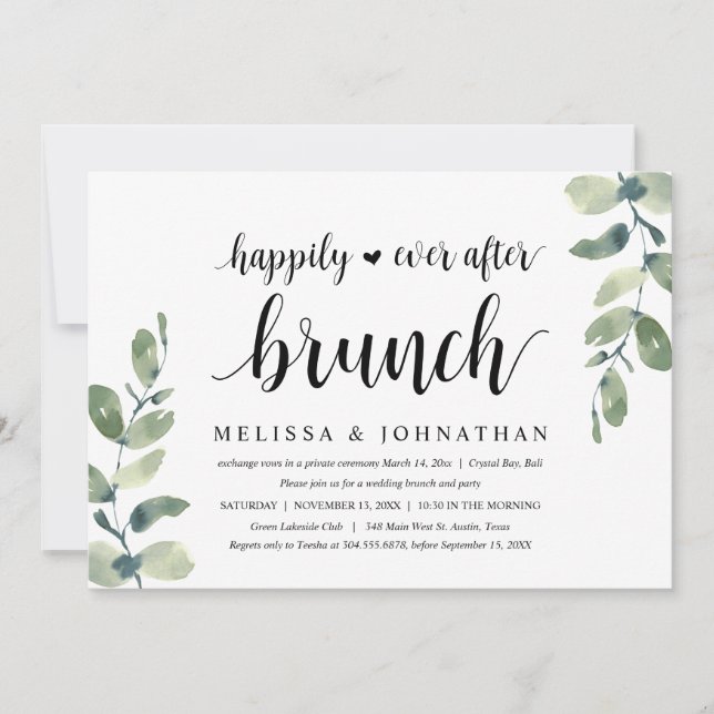 Convites Greenery Eucalyptus, Elopement Brunch (Frente)
