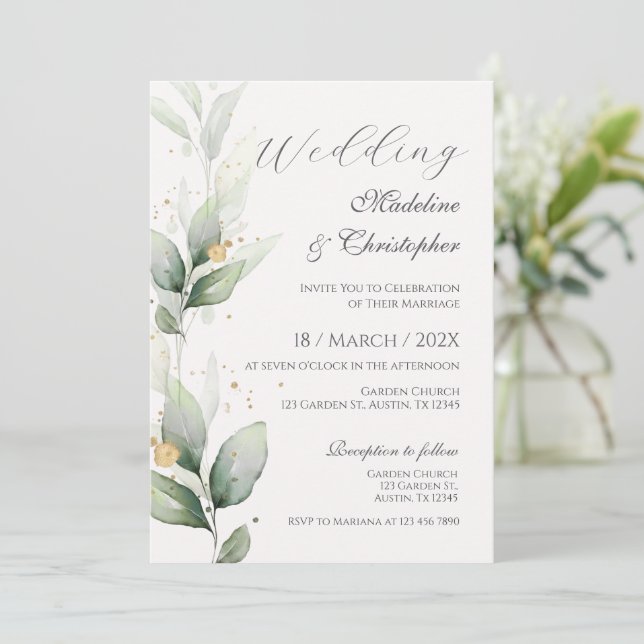 Convites Greenery Eucalyptus Invitation (Em pé/Frente)