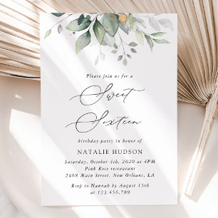 Convites Greenery, Eucalyptus Leaves, Boho, Sweet 16