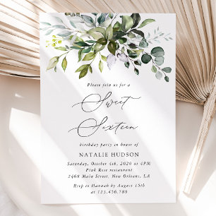 Convites Greenery, Eucalyptus Leaves, Boho, Sweet 16