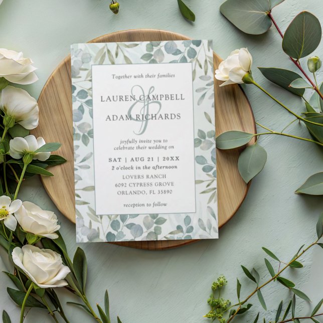 Convites Greenery Eucalyptus Watercolor Wedding Invitation (Criador carregado)
