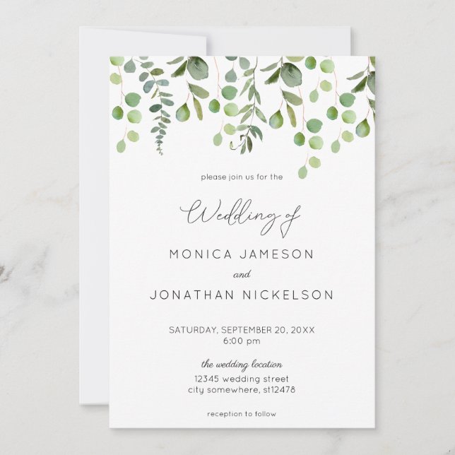 Convites Greenery Eucalyptus Wedding (Frente)