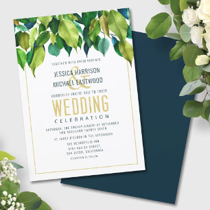 Convites Greenery Fall Green Dourada deixa casamento modern