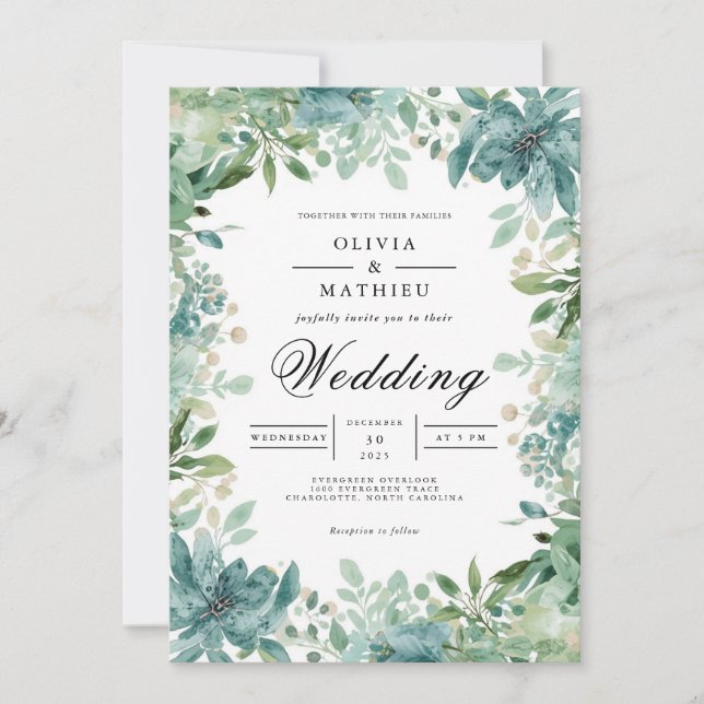 Convites Greenery Floral Frame Wedding (Frente)