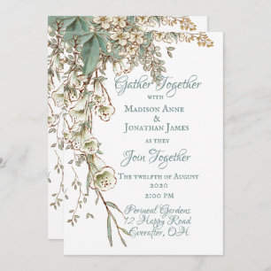 Convites Greenery Floral Garland Script Elegante Casamento