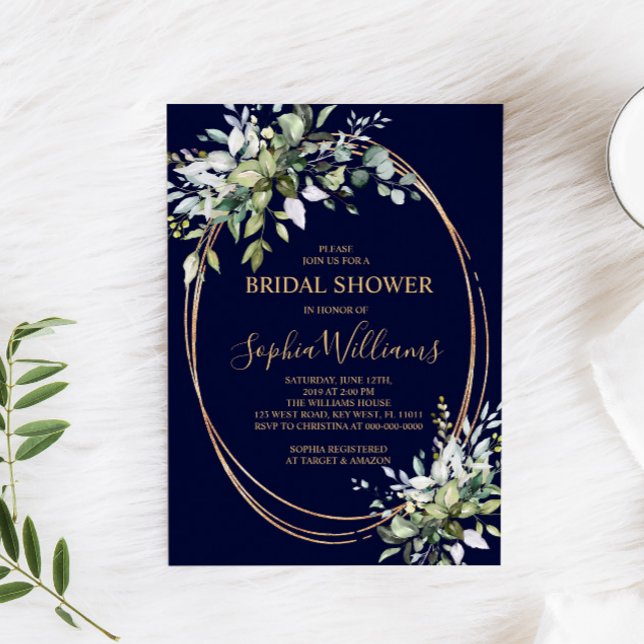 Convites Greenery Floral & Gold Bridal Shower Invitation (Criador carregado)