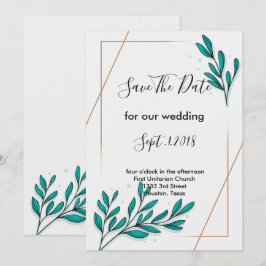 Convites Greenery Floral Gold Foil Deixa a data