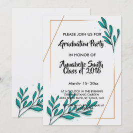 Convites Greenery Floral Gold Foil deixa graduação