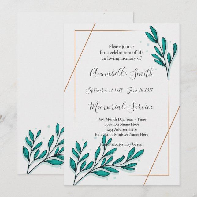 Convites Greenery Floral Gold Foil Deixa Memória Amável (Frente/Verso)