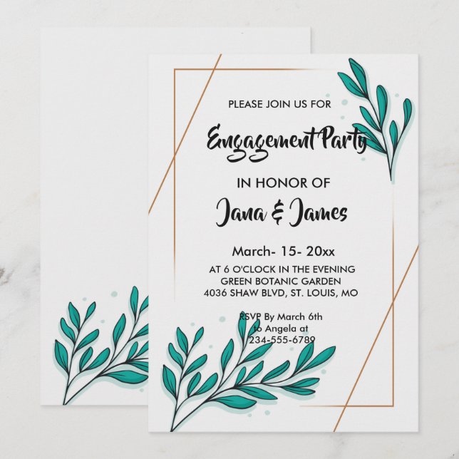 Convites Greenery Floral Gold Foil Deixa Noivado (Frente/Verso)