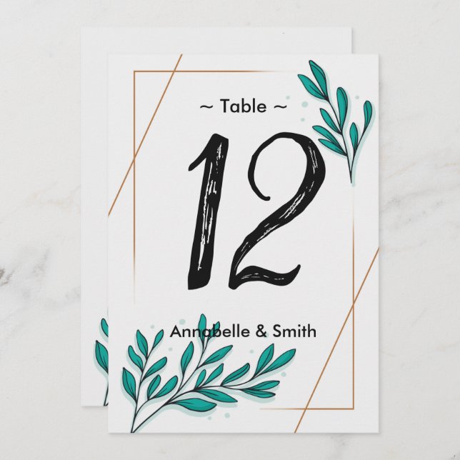 Convites Greenery Floral Gold Foil deixa número da tabela (Frente/Verso)