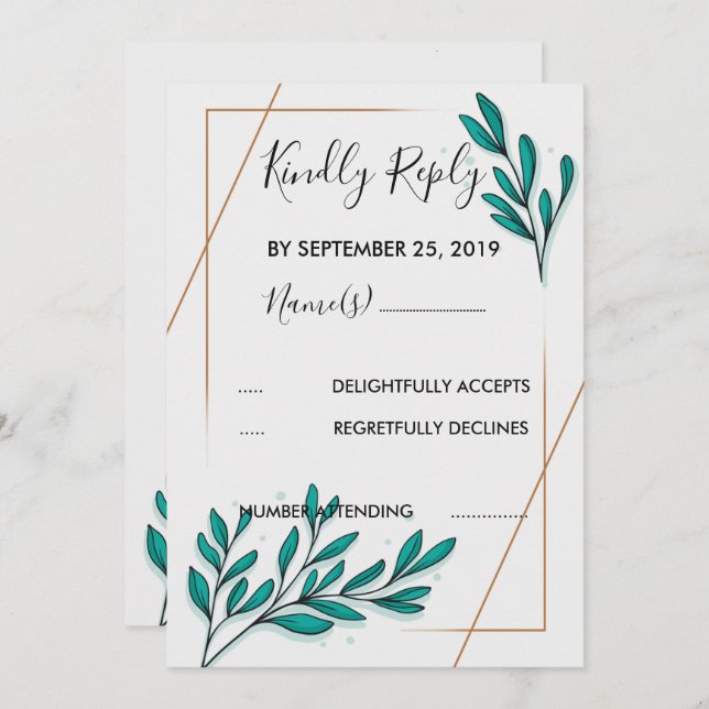 Convites Greenery Floral Gold Foil deixa RSVP (Frente/Verso)
