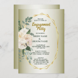 Convites Greenery Floral Gold Geometric Engagement Party