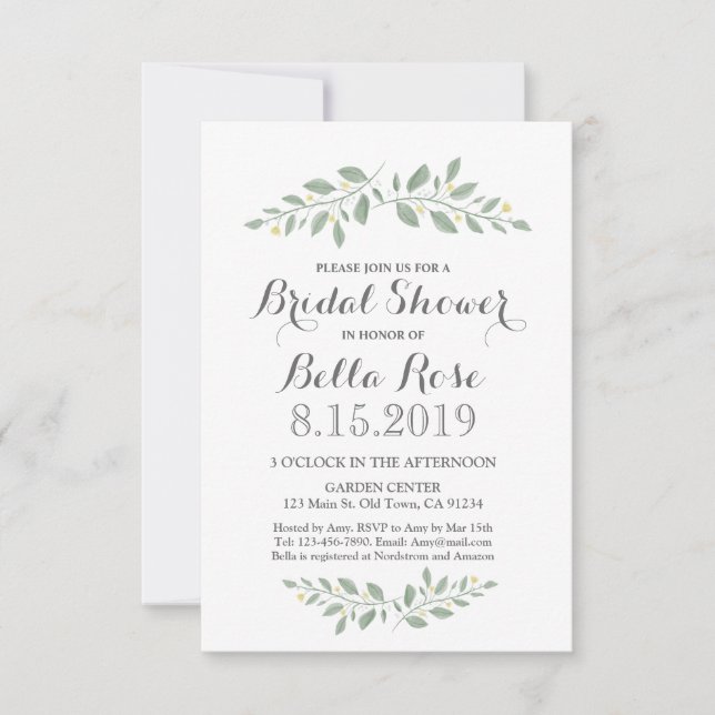 Convites Greenery Floral Minimalist Chá de panela Invite (Frente)