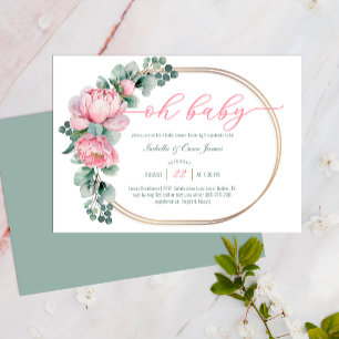Convites Greenery Floral Oh Bebê Rosa Dourado Chá de fralda