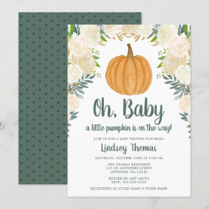 Convites Greenery Floral Pumpkin Chá de fraldas