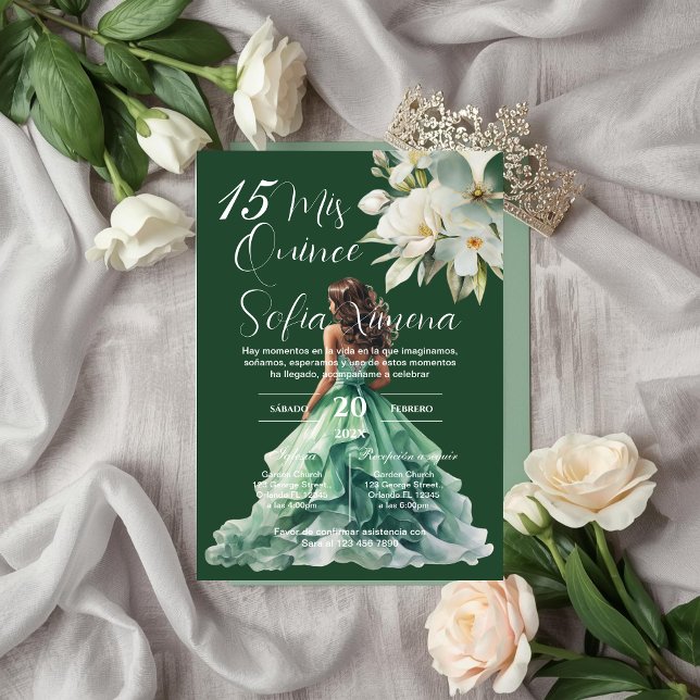 Convites Greenery Floral Quinceañera Spanish Invitation (Criador carregado)