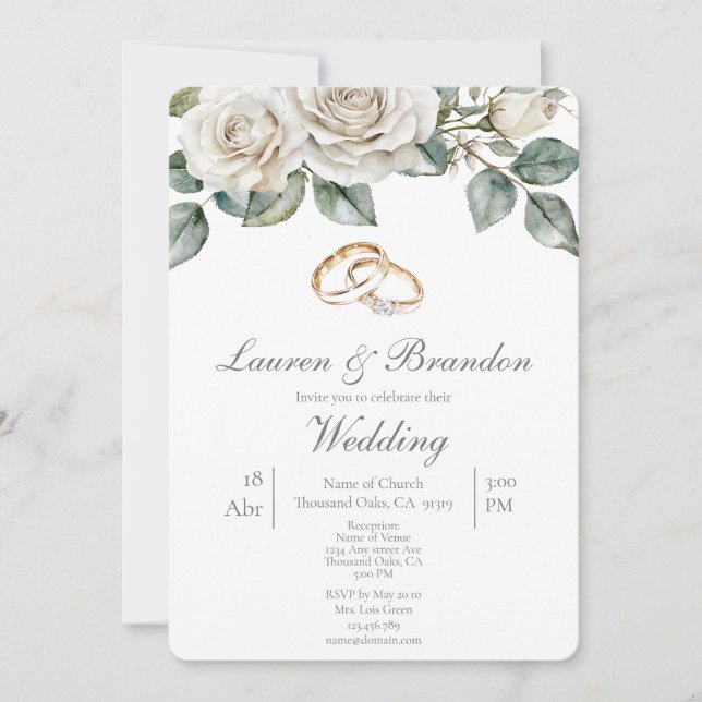 Convites Greenery floral Wedding invitation (Frente)