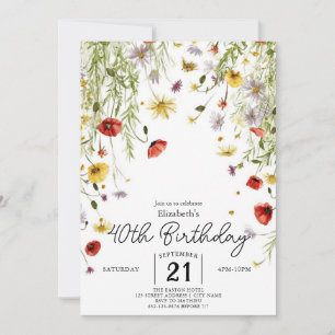 Convites Greenery Floral Wildflower aniversário de 40 anos