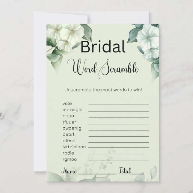 Convites Greenery & Flowers Bridal Green Word Scramble Game (Frente)