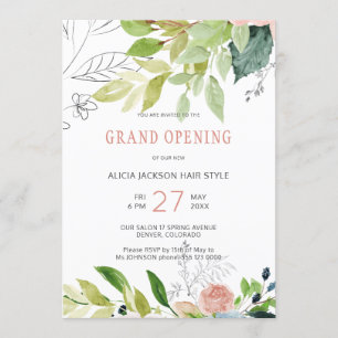 Convites Greenery Foliage Chic Beauty Salon Grand Open