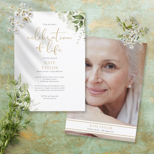 Convites Greenery Foto Funeral Celebração da Vida (Criador carregado)