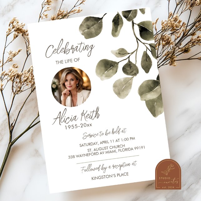 Convites Greenery Funeral Announcement (Criador carregado)