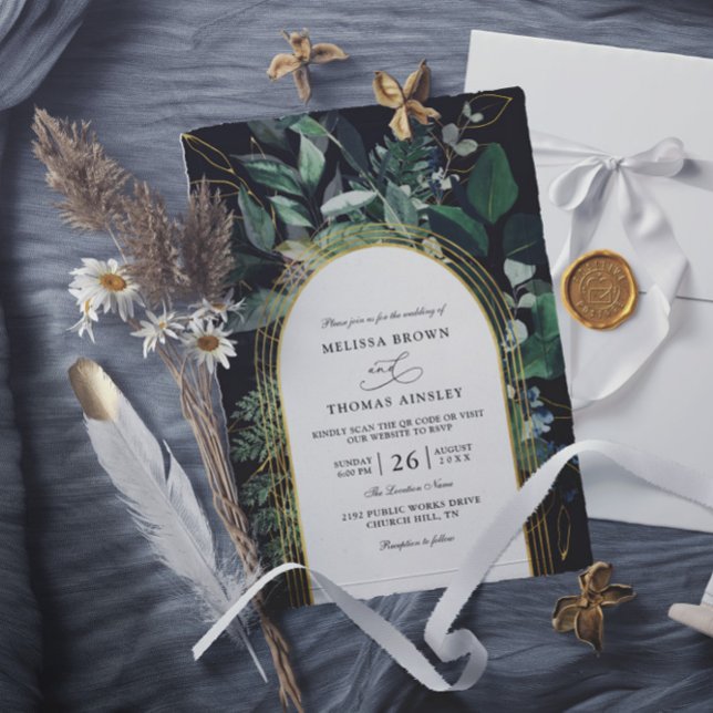 Convites Greenery Garden Greenery Budget QR Code Wedding (Criador carregado)