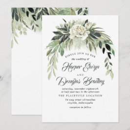 Convites Greenery Garland e White Peony Casamento vintage