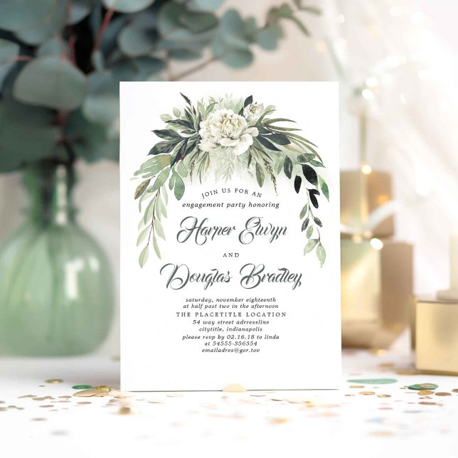 Convites Greenery Garland Vintage Festa de noivado (Greenery Foliage Engagement Party Invitations)