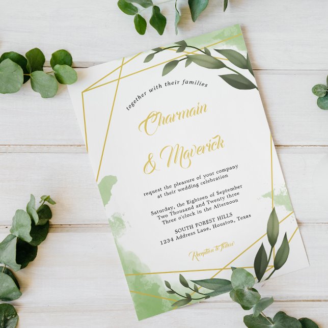 Convites Greenery Geo Frame Wedding (Criador carregado)