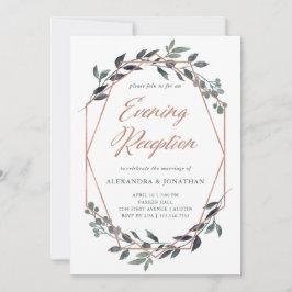 Convites Greenery Geo | Recepção Noturna em Rose Gold