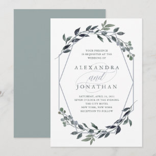 Convites Greenery Geo   Silver Wedding