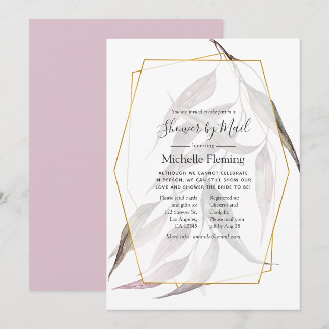 Convites Greenery Geométrico Baby ou Chá de panela por Mail (Frente/Verso)