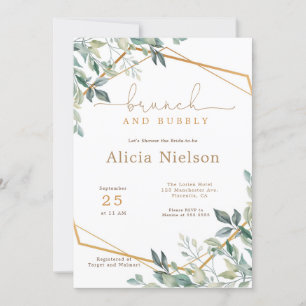 Convites Greenery Geométrico Brunch e Chá de panela Borrão