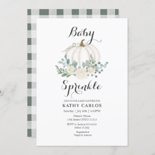Convites Greenery Gingham White Pumpkin Baby Sprinkle