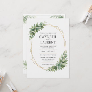 Convites Greenery Gold Geometric Rustic Wedding Invitation