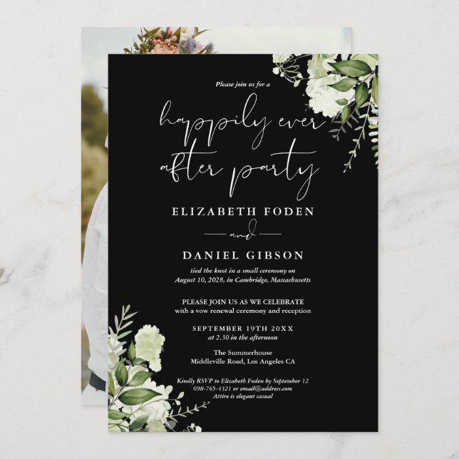 Convites Greenery Happily Ever After Eloped Wedding Photo (Frente/Verso)